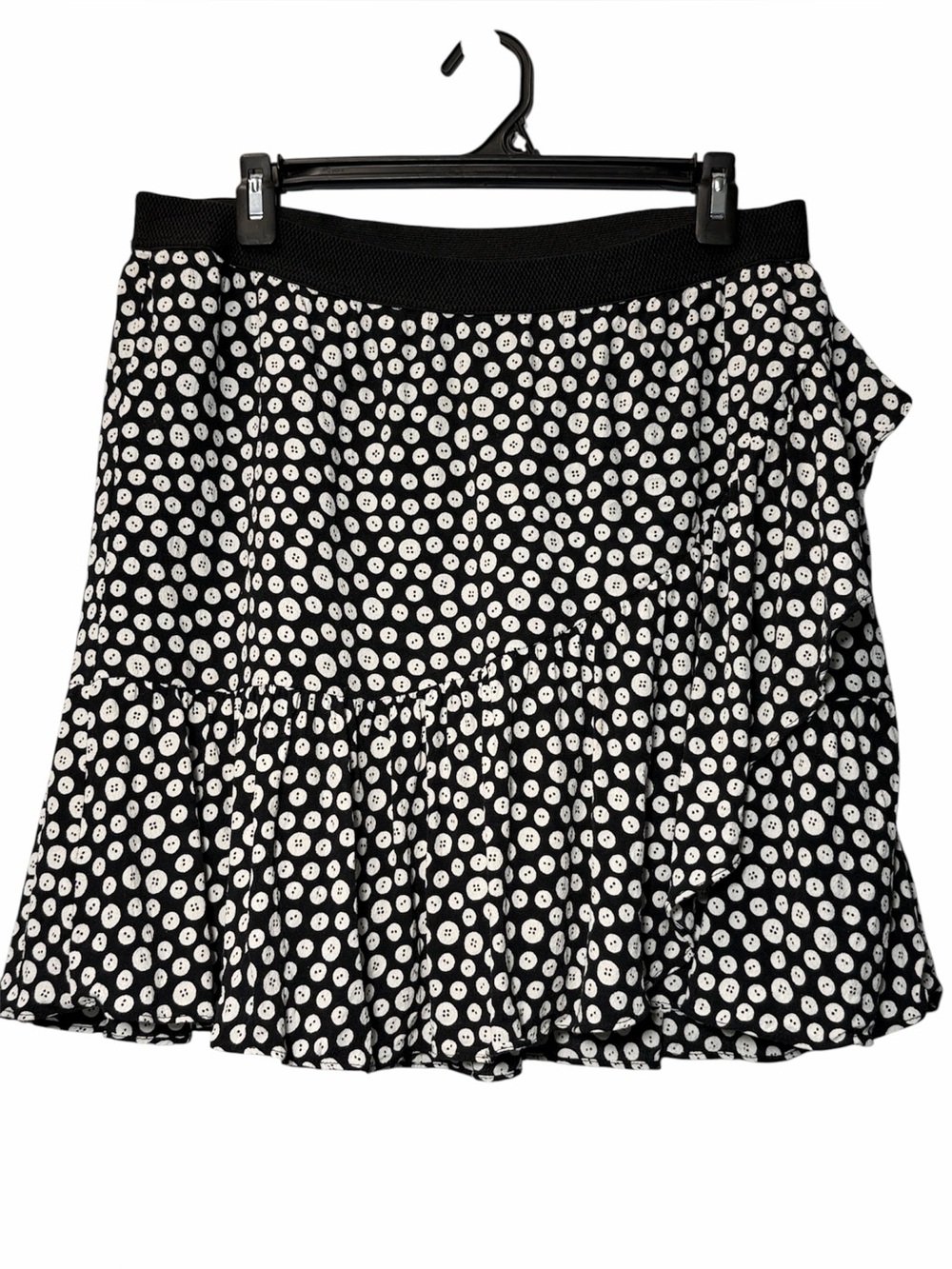 MAEVE Anthropologie Black & White Button Print Ruffle Mini Skirt - Elastic Waist